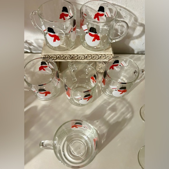 6 Luminarc, Glass Snowman Mugs from Crate & Barrel. - Picture 6 of 8
